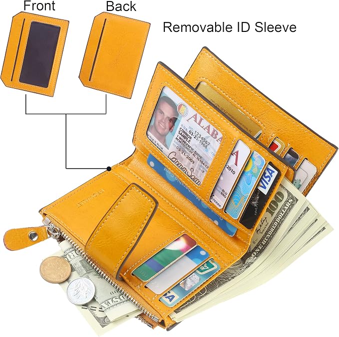 Small Compact Women Wallet RFID Blocking Genuine Leather Bifold Purse with ID Windows - Image 2