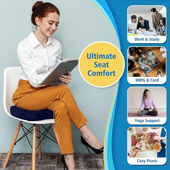 CloudBliss Gel Memory Foam Seat Cushion for Long Sitting, X-Large, Blue | Gel Chair Pad for Tailbone, Coccyx, Sciatica , Soft Suede Cover, Non-Slip , Washable Mesh, for office, home, car - Image 5