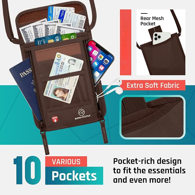Alpha Keeper Neck Wallet for Travel Man and Women, RFID Passport Holder - Image 3