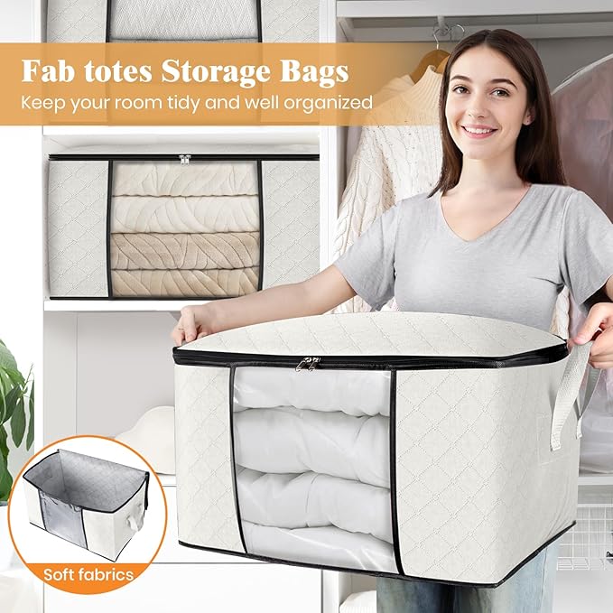 6 Pack Storage Bags for Clothes Blanket Storage Bins with Lids | Foldable Closet Organizers with Zippers,Window and Handles,Fabric Storage Bins for Sweater,Comforter,Bedding,Dorm essentials - Image 5