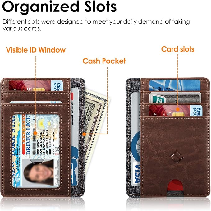 FINTIE Slim Front Pocket Wallet, RFID Blocking Credit Card Holder | Minimalist Card Cases with ID Window for Men Women, Brown - Image 3