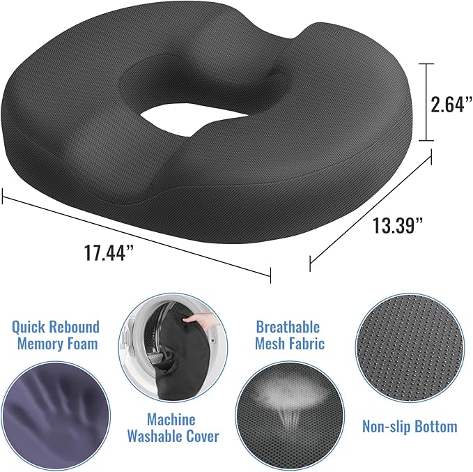 CloudBliss Donut Pillow Stadium Seat Cushion for Tailbone Pain Relief and Hemorrhoids, Memory Foam Seat Chair Cushion, Portable Seat Cushions for Bleachers, Car, Home & Office - Image 2