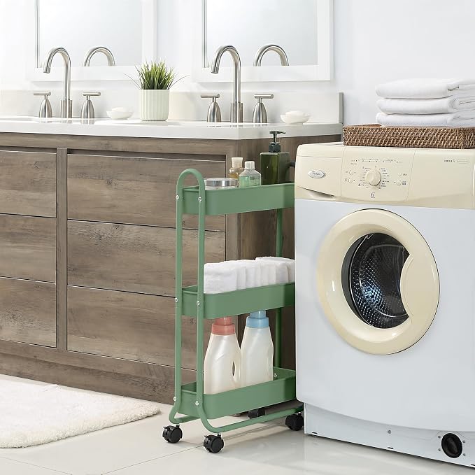 SunnyPoint Slim Rolling Storage Cart, 3 Tier Bathroom Storage Organizer Bathroom, Laundry Utility Cart (Turq) - Image 3