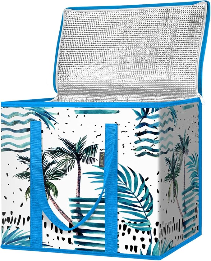 BALEINE 1Pk Insulated Reusable Grocery Bags, Collapsible Cooler Bag for Groceries, Heavy Duty Large Insulated Bag (16''x9''x13'', Island Breeze) by BALEINE
