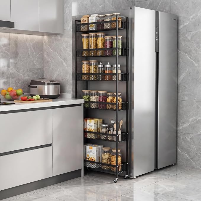 6in 6 Tier Slim Storage Cart with Wheels | Narrow Space Rolling Shelving Unit Organizer for Kitchen, Bathroom, Office - Image 4