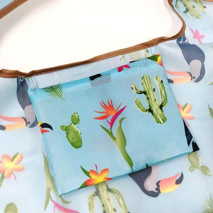 allydrew Large Foldable Tote Nylon Reusable Grocery Bags, Toucan & Cacti - Image 2