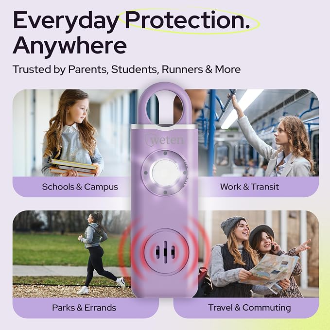 Rechargeable Personal Alarm Keychain for Women, 130dB Siren, Lavender | LED Light, Carabiner Clip, Low Battery Alert, USB-C Charging, TSA Safe Self Defense Whistle Alternative - Image 6