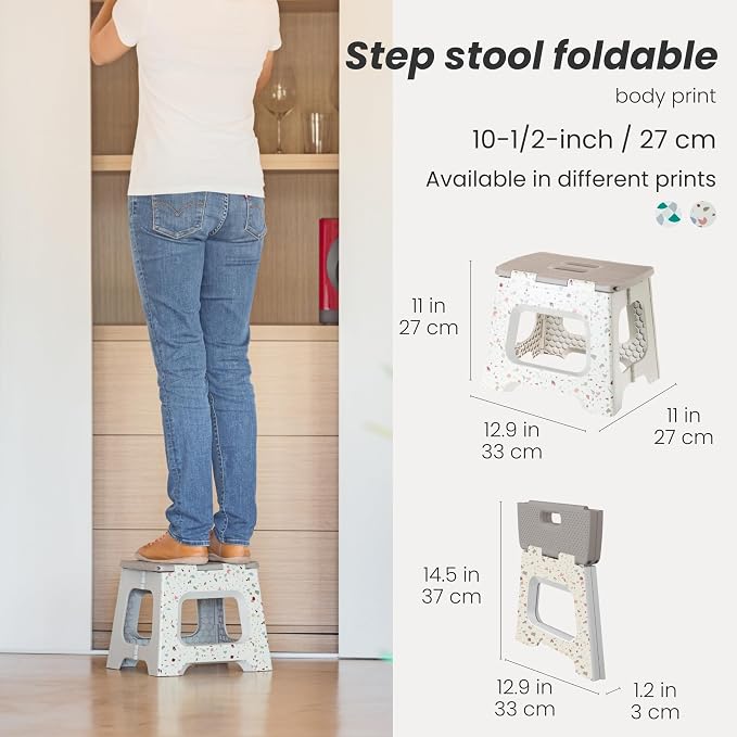 Vigar Compact Folding Step Stool, 10-1/2 Inch, Terrazzo Body | For Adults, Lightweight Portable Stool with Handle, Non Slip, Space Saving, up to 330 lb - Image 2