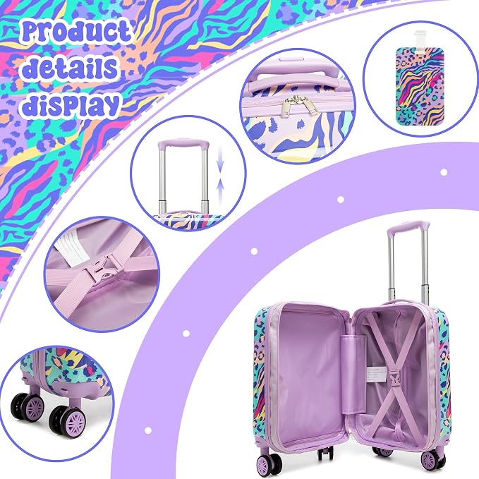 Kids Carry on Luggage Sets 2 Piece Rolling Suitcases for Girls Women with Wheels Suitcase with Travel Pillow Airplane Approved - Image 3