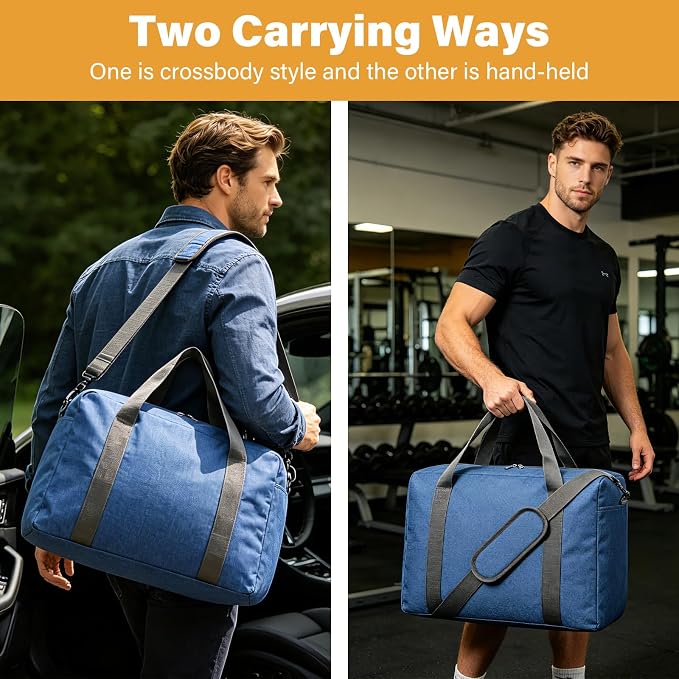 30L Foldable Underseat Travel Duffel Bag 17.3"x13.8"x7.9" – Lightweight Carry on Luggage for Women and Men, Waterproof Overnight Bag, Gym Sport Holdall, Hospital Tote with Trolley Sleeve, Blue - Image 4
