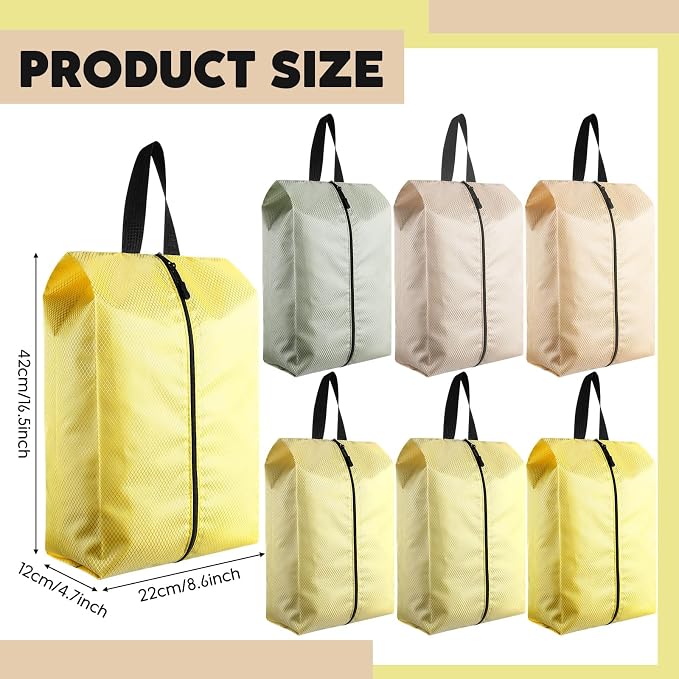 6 Pcs Travel Shoe Bags with Zipper Nylon Portable Waterproof Suitcase Shoe Organizer Packing for Golf(L,Yellow) - Image 2