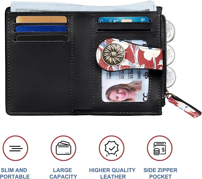 Tipmile Small Wallet Women Coin Pocket Bifold RFID Blocking Card Holder Leather Wallets with Zipper - Image 2