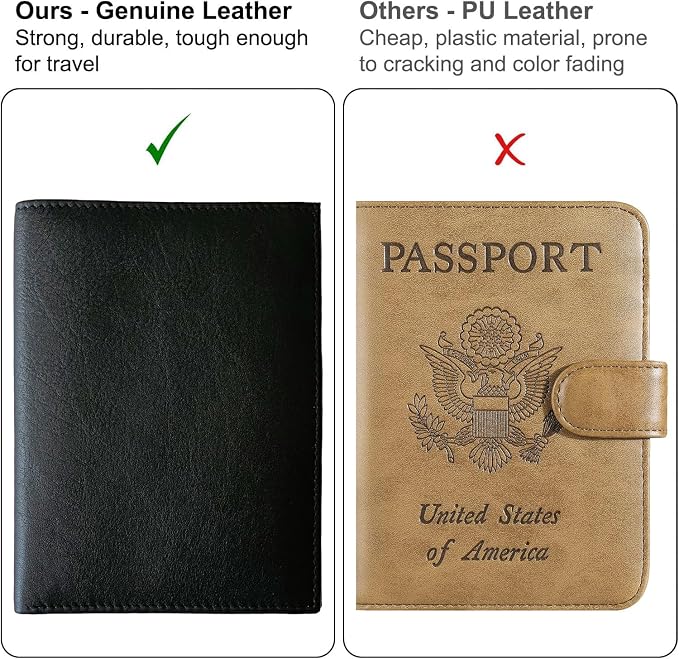 Black RFID Genuine Leather Passport Wallet - Image 5