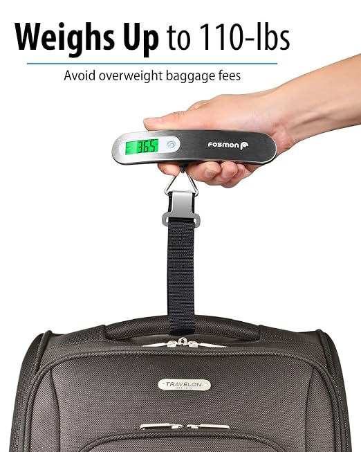 Fosmon Digital Luggage Scale, 110lbs Suitcase Baggage Scale, 1 Pack Silver | LCD Backlight Display, Tare Function, Stainless Steel Heavy Duty, Hanging Suitcase Weight Scale, Portable Travel Scale - Image 2
