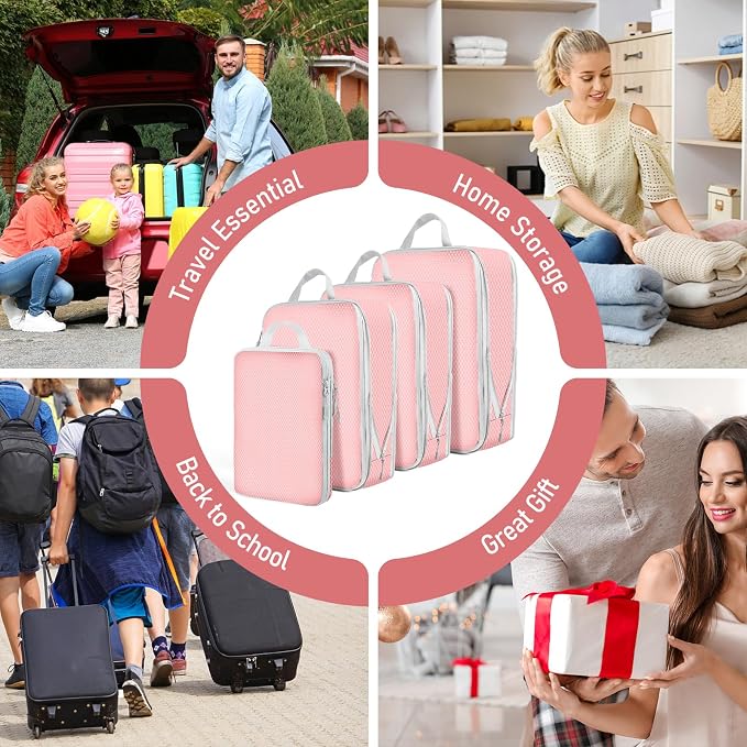 4 Set Packing Cubes For Travel Essentials, Luggage Packing Organization Cubes Suitcase Organizer Bags Set For Luggage Travel Packing Cubes For Suitcases Durable (4 Pcs, Pink) - Image 7