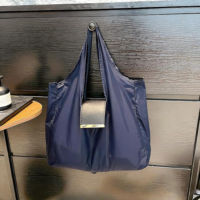 Foldable Nylon Tote Bag w/Keychain Lightweight Reusable Shopping Bag - Image 3