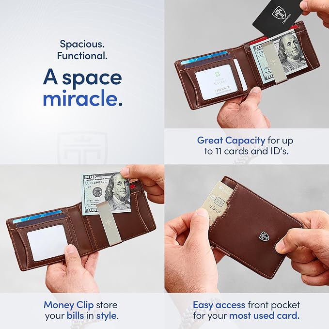 TRAVANDO Money Clip Wallet - RFID Protected Bifold Wallet for Men for 11 Cards - including Gift Box (Chocolate Brown) - Image 3