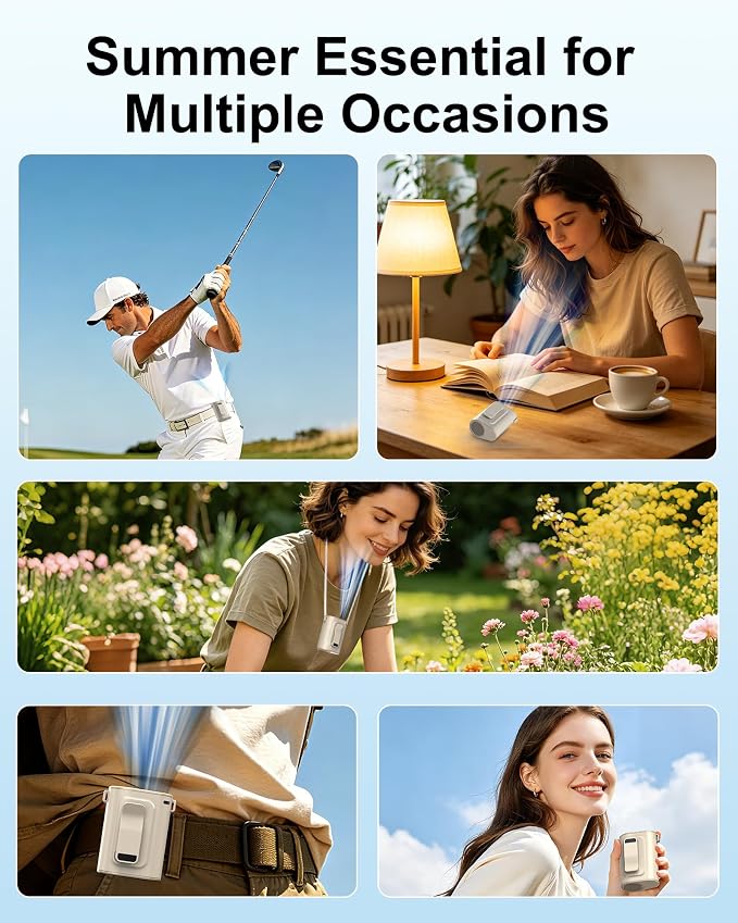 Portable Waist Fan, Ultra Lightweight Wearable Clip On Fan for Shirt, Mini Personal Neck Fan for Travel, Hands Free Belt Fan with Strong Airflow, Rechargeable Small Body Fan for Women & Men - Image 7