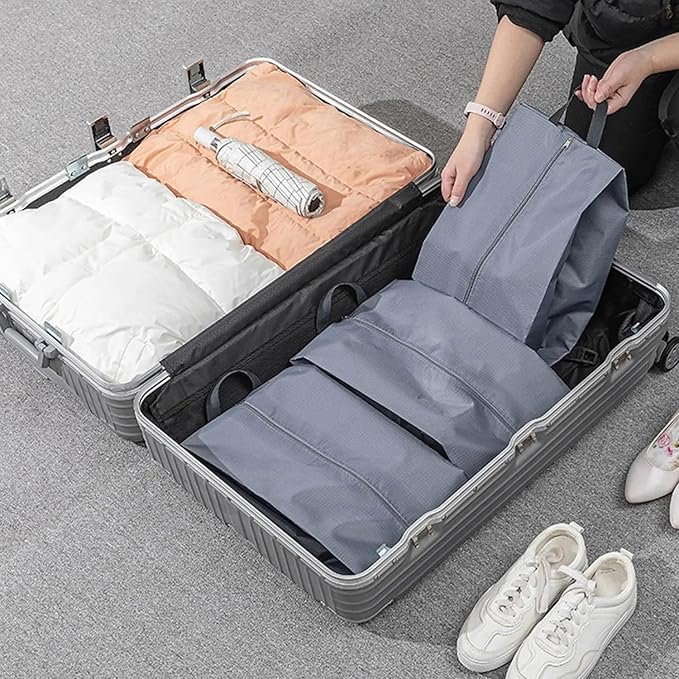 5Pcs XL Travel Shoe Bags Portable Travel Gifts Shoe Organizer with Zipper Closure, Waterproof Nylon Shoe Storage Organizer with Handle Travel Bags For Men and Women, Grey - Image 2