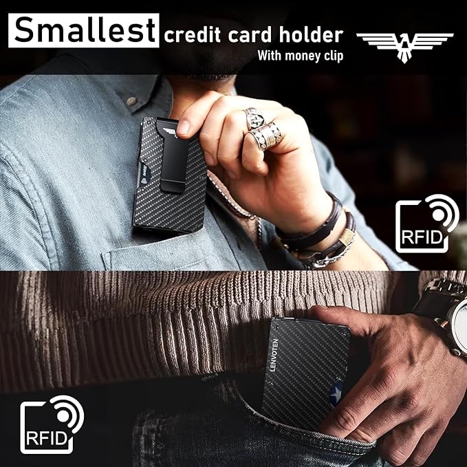Lenvoten Upgraded Hinged Minimalist Wallet for Men, RFID Blocking Wallet | Slim Metal Aluminum, Credit Card Holder, Money Clip Holds 20 Cards, Premium Scratch-Resistant Finish, Ideal Gift for Men - Image 3