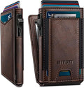 Wallet for Men, Slim Pop Up Card Holder - RFID Blocking Minimalist Bifold Wallet with ID Window, Holds 9-11 Cards & Stretchable Strap, Metal Flip Case with Magnetic Closure, Gift Box by Miyozi