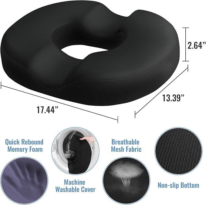 CloudBliss Donut Pillow Stadium Seat Cushion for Tailbone Pain Relief and Hemorrhoids, Memory Foam Seat Chair Cushion, Portable Seat Cushions for Bleachers, Car, Home & Office - Image 2