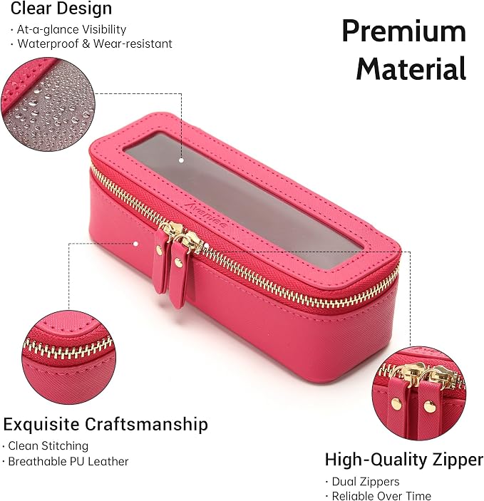 Aveniee Clear Makeup Brush Bag, Slim Brush Holder Cosmetic Case, Small Travel Toiletry Bag for Women, Thin Make up Bags with Dual Zipper, Cute Travel Essentials Srorage Bag,Hotpink - Image 3