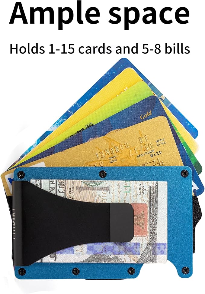 Minimalist Wallet for Men, Slim Metal RFID Blocking Wallet Credit Card Holder Money Clip & Cash Strap, Scratch-Resistant Holds 15 Cards,Ideal Gift for Men | Matt Blue - Image 3