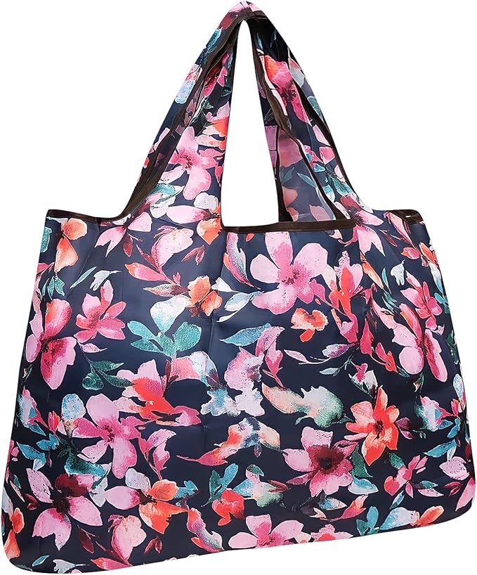 allydrew Large Foldable Tote Nylon Reusable Grocery Bags, Tropical Flowers by allydrew