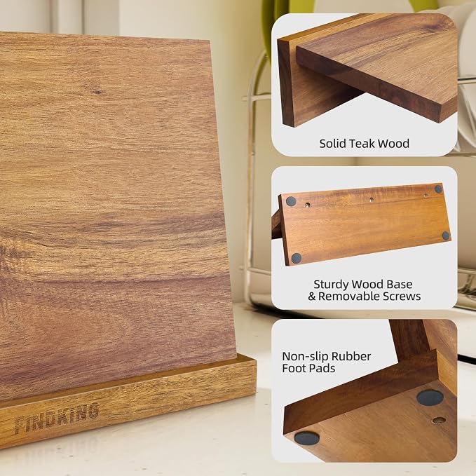 Magnetic Knife Block, Teak Wood Utensils Holder, Strong Magnet Stand for Kitchen Counter (10.8 x 8 Inches, Without Knives) - Image 5