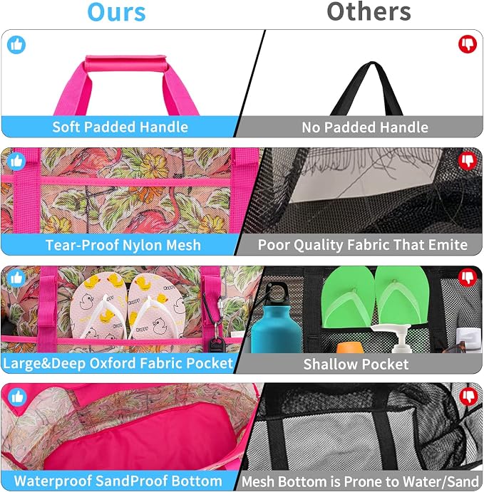 KABAQOO Mesh Beach Bag, Extra Large Beach Bags with 9 Pockets & Zipper Waterproof Lightweight Beach Tote for Beach/Pool Trip - Image 6