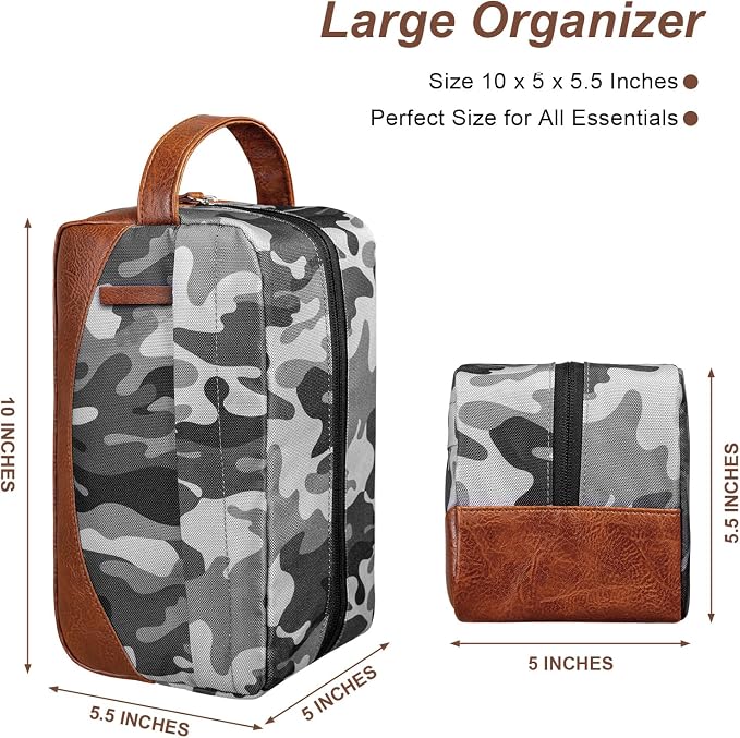 Travel Toiletry Bag for Men, Hanging Toiletry Organizer, Water Resistant Shaving Kit with Large Capacity for Travel Accessories (Camo-Gey, Medium) - Image 3