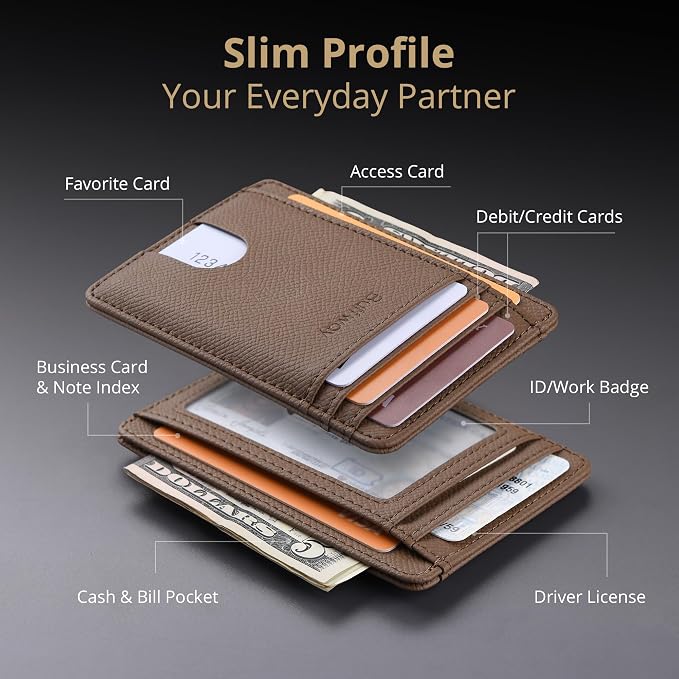 Buffway Slim Minimalist Front Pocket RFID Blocking Leather Wallets for Men and Women - Galaxy Maroon - Image 3