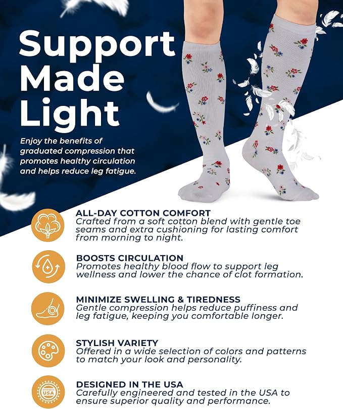 Pembrook® Light Compression Socks for Women - 3 Pairs | 8-15 mmHg Cotton Compression Socks for Pregnancy, Knee High Comfort - Image 3
