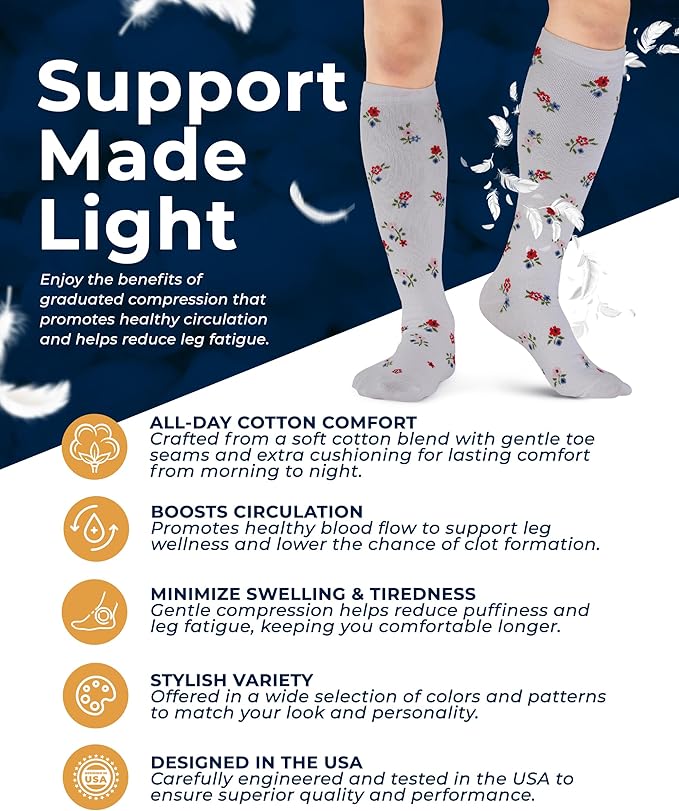 Pembrook® Light Compression Socks for Women - 3 Pairs | 8-15 mmHg Cotton Compression Socks for Pregnancy, Knee High Comfort - Image 3
