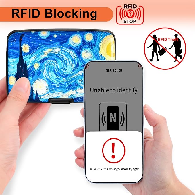 Mayski Credit Card Holder for Women RFID Blocking Wallet, The Starry Night | Card Wallets for Women Small Mini Business Metal Accordion Aluminum Alloy Hard Case for Men - Image 2
