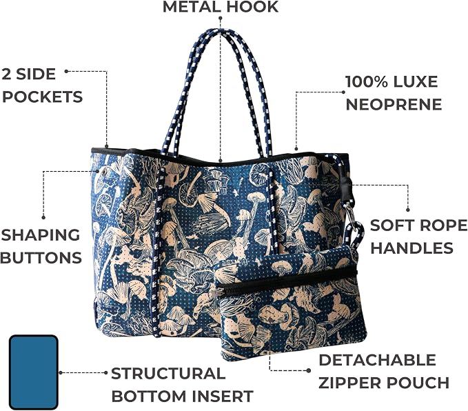 POPUPS Large Neoprene Tote Bag for Women - Everyday Designer Handbag for Travel Work and Beach with Pockets and Zipper Pouch - Image 5