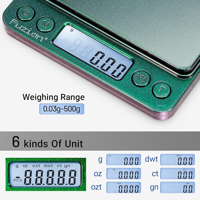 Fuzion Digital Scale .01 Gram Accuracy, 500g Small Kitchen Food Scales | 2 Trays Included for Jewelry, Gold, Herb, Powder, Spice, Coffee, Coin - Weight Gram and Oz - Image 2