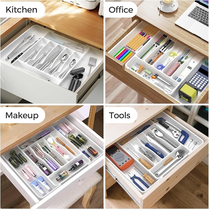 ukeetap Extra Large Expandable Silverware Organizer, Flatware Tray,White | BPA-Free Food-Safe Kitchen Utensil Cutlery Drawer Organizer, Adjustable Silverware Holder for Spoons Forks Knives - Image 8