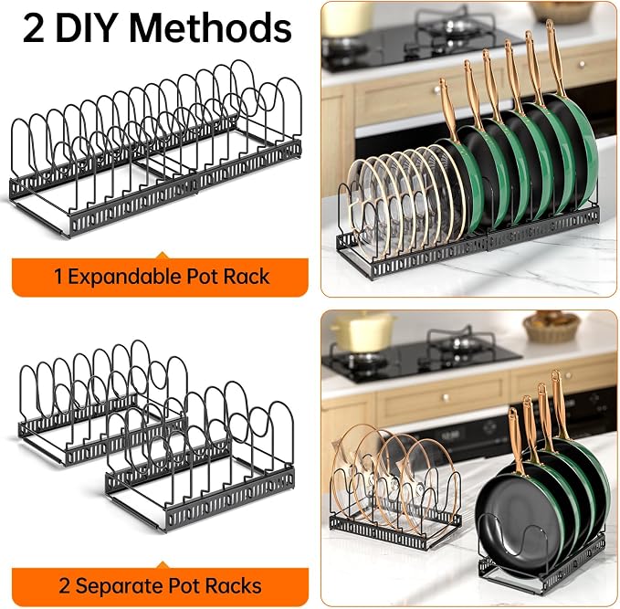 MUDEELA Expandable Pot Pan Lid Organizers inside Cabinet, 14 Divider-Black | Expandable 11.8–22.9", 14 Adjustable Divider, Tool-Free Assembly, Non-Slip, Scratch-Proof, For Pan Lid Cutting Board Bakeware - Image 5