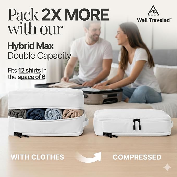 4 pcs Compression Packing Bags Cubes Set with HybridMax Double-Capacity Design - Packing Cubes for Travel Compression to Maximize Limited Luggage Space, White - Image 8