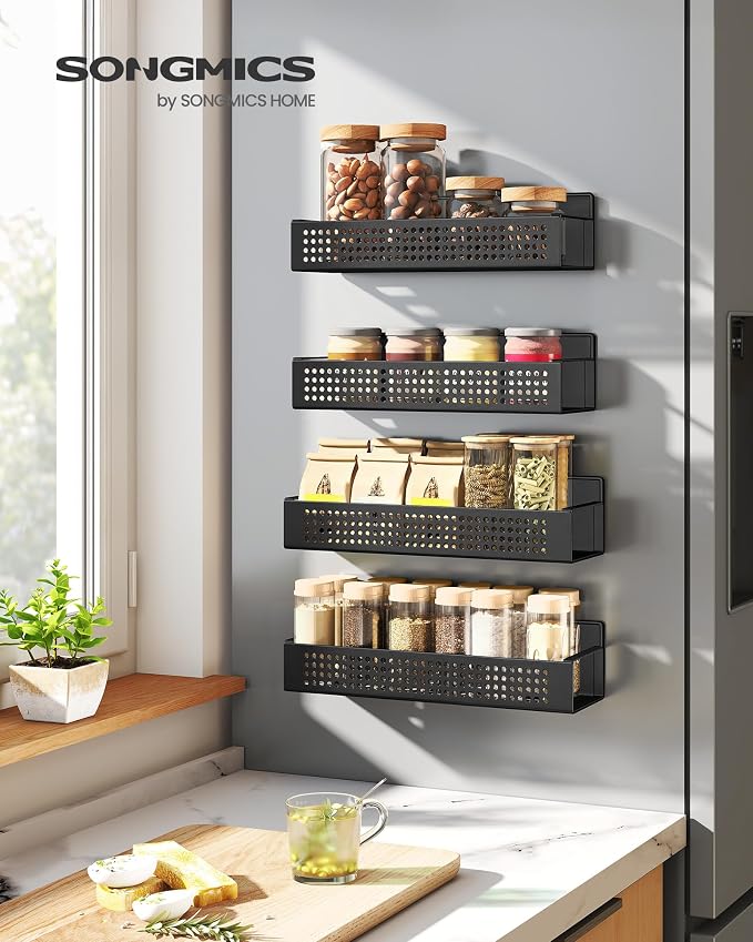 SONGMICS Strong 4 Pack Magnetic Spice Rack for Refrigerator for Organizers | Shelves for Microwave, Washing Machine, 2 Large and 2 Small, Ink Black, BEQUE Collection UKCS061B01 - Image 2