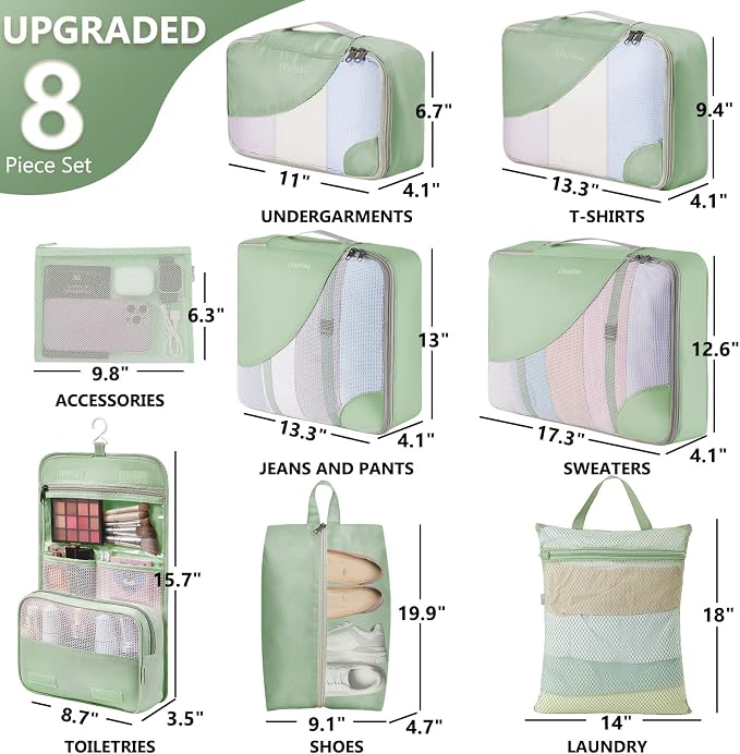 OlarHike 8 Set Packing Cubes for Travel,Gifts for Women Mom,Anti-Tearing Suitcase Organizer,with Over 1000 pcs Mesh Holes,Vacation Essentials & Accessories for Cruise Ship - Image 2