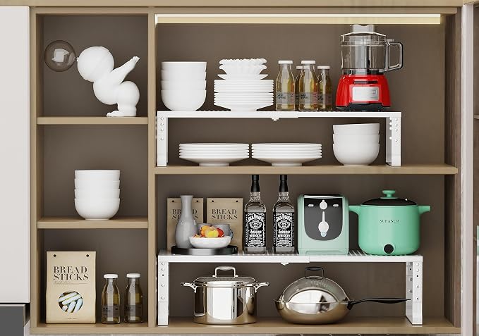 Jojocross Expandable Adjustable Stackable Kitchen Organizer, Spice Rack,Metal Pantry Storage Shelves Racks,Counter Shelf for Cabinets, Countertop, Cupboard(1 Pack/Medium/White) - Image 6