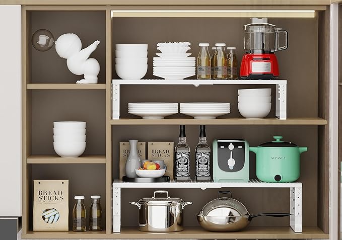 Jojocross Expandable Adjustable Stackable Kitchen Organizer, Spice Rack,Metal Pantry Storage Shelves Racks,Counter Shelf for Cabinets, Countertop, Cupboard (1 Pack/Large/White) - Image 6