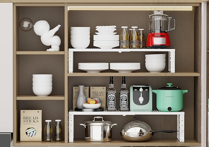 Jojocross Expandable Adjustable Stackable Kitchen Organizer, Spice Rack,Metal Pantry Storage Shelves Racks,Counter Shelf for Cabinets, Countertop, Cupboard (3 Packs/Medium/White) - Image 6