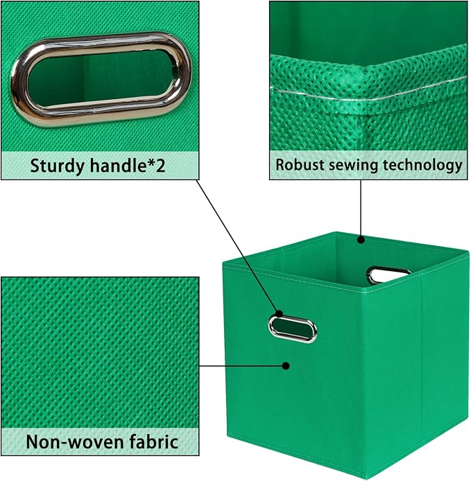 Green Foldable Storage Bins, 11x11x11, Set of 3, (Fabric Cube Organizer with Handle, for Cloth or Accessory Storage) - Image 7