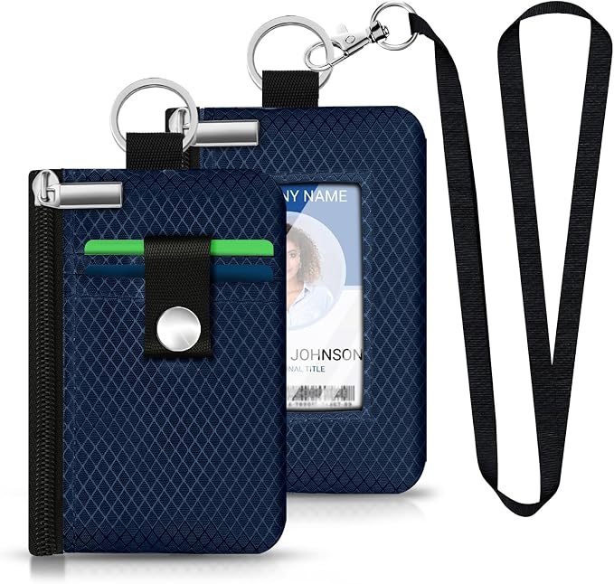 Minimalist RFID Blocking Small Wallet with ID Window,WaterResistant Zip Id Case Wallet with Lanyard Keychain for Cards,Cash,Travel,Women,Men (Dark blue) - Image 6