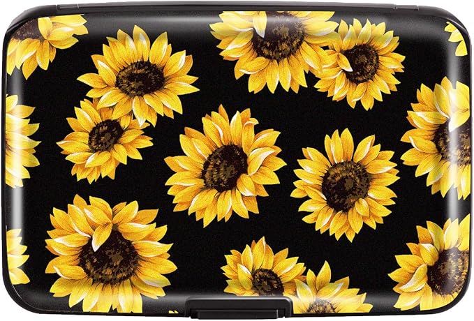 Coco Rossi Credit Card Holder RFID Aluminum Small Mini Wallet Women | Metal Wallet, Business Cards Holder, ID Case, Slim Sleeves, Womens Girls Gift, Carry Proof Wallets for Travel, Sunflower by Coco+Rossi