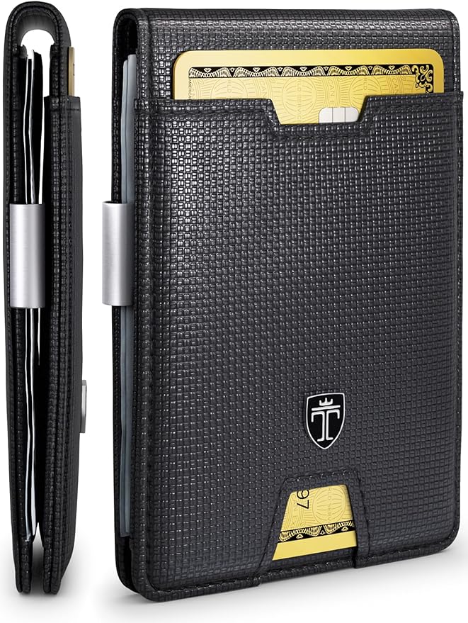 TRAVANDO Money Clip Wallet - RFID Protected Bifold Wallet for Men for 11 Cards - including Gift Box (Black & Chess) by TRAVANDOWallets
